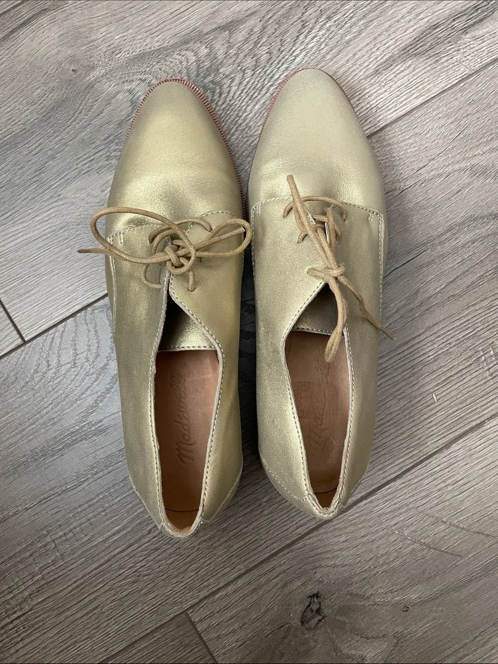 Madeline The Frances Metallic Gold Leather Oxfords Shoes Sz:7